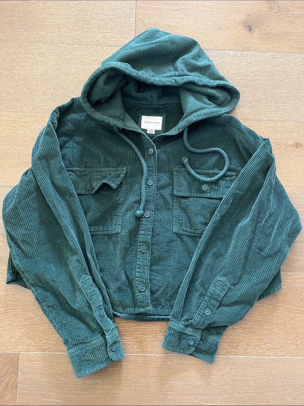 American Eagle Green Corduroy Cropped Shirt size large